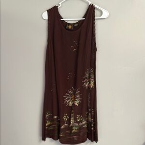 Brown Sleeveless Dress with Floral Design